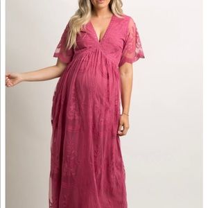 PinkBlush Magenta Lace Maternity Maxi Dress